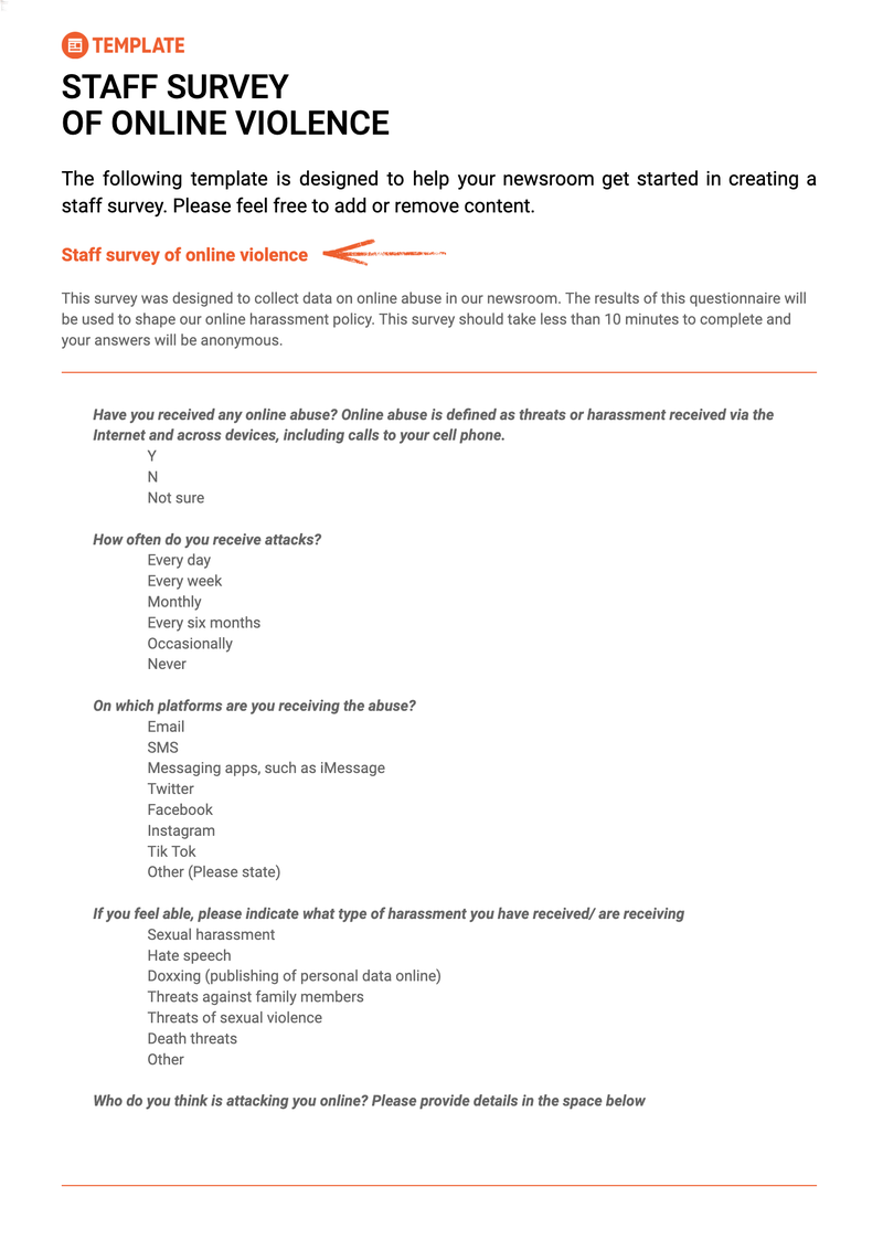 Plantilla: Staff survey of online violence